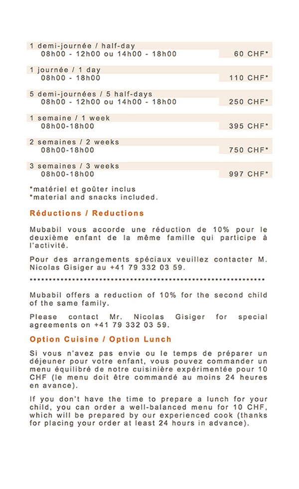 Price List - Kids Holidays 2016
